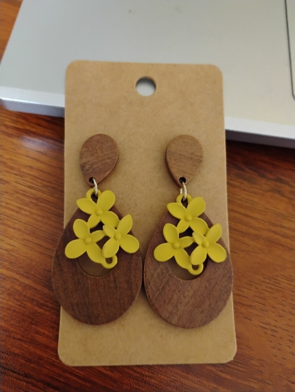 Boho Wooden Floral Drop Earrings